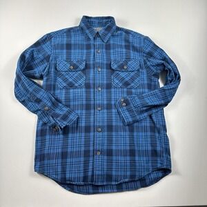 Duluth Trading Burleyweight Flannel Shirt‎ Blue Tartan Plaid Mens Medium LS